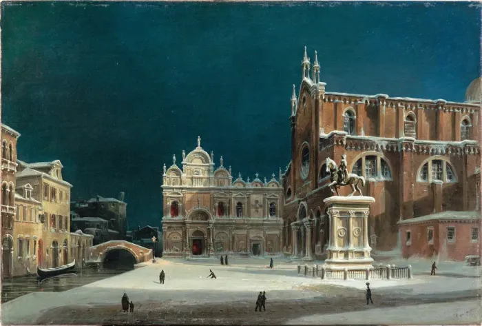 Framed Print : A noctural view of Campo dei Santi Giovanni e Paolo, 1850. Creator: Querena, Luigi (1824-1890) Framed Print : A noctural view of Campo dei Santi Giovanni e Paolo, 1850. Creator: Querena, Luigi (1824-1890)