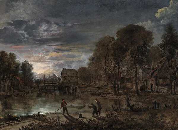 A nocturnal landscape with fishermen. Creator: Neer, Aert, van der (1603-1677)