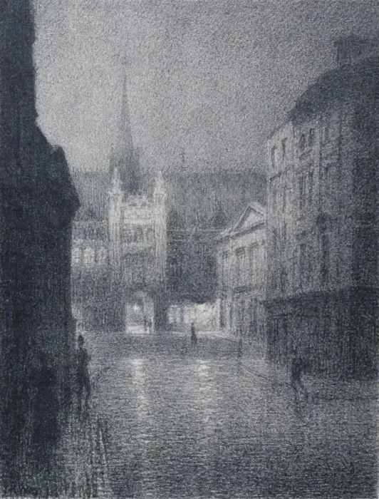 Framed Print : Nocturnal view of the Guildhall from the corner of Gresham Street, City of London, 1900 Framed Print : Nocturnal view of the Guildhall from the corner of Gresham Street, City of London, 1900
