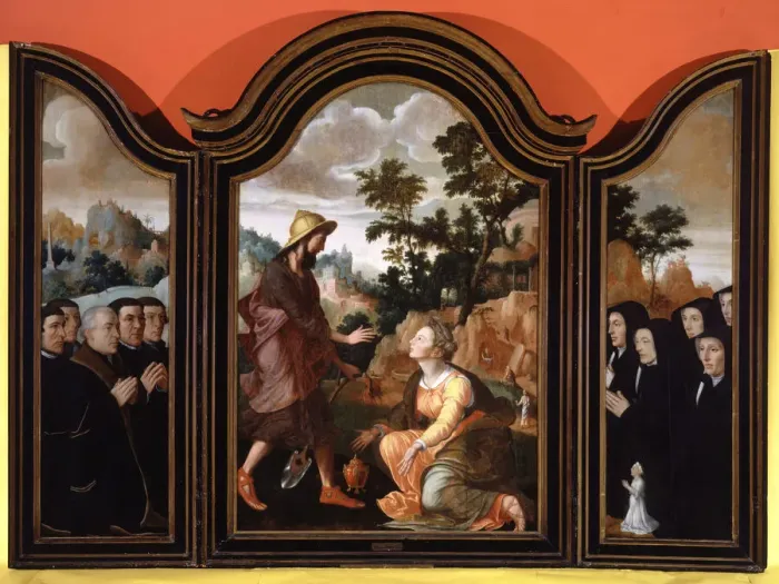 Framed Print : Noli Me Tangere, Donors in the Wings, 1548-1554. Creator: Jan van Scorel Framed Print : Noli Me Tangere, Donors in the Wings, 1548-1554. Creator: Jan van Scorel