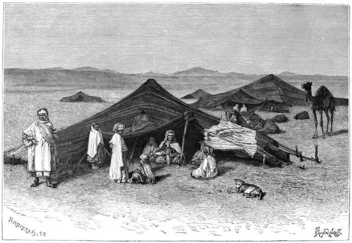 Framed Print : Nomad encampment, Sahara, c1890. Artist: Hildibrand Framed Print : Nomad encampment, Sahara, c1890. Artist: Hildibrand