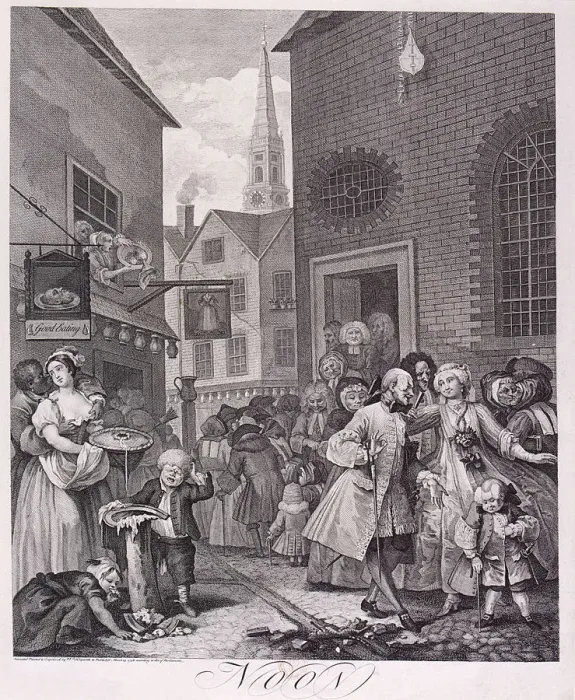 Framed Print : Noon, plate II from Times of Day, 1738. Artist: William Hogarth Framed Print : Noon, plate II from Times of Day, 1738. Artist: William Hogarth