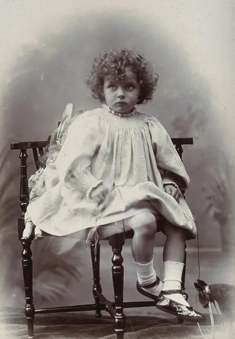 Framed Print : Nora Schuster aged 3, seated, facing forwards, c1895. Creator: Mrs Fred Wilkinson Framed Print : Nora Schuster aged 3, seated, facing forwards, c1895. Creator: Mrs Fred Wilkinson
