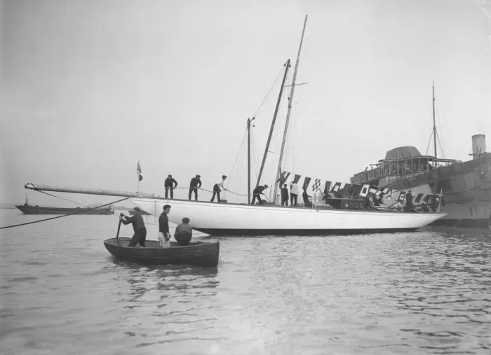 Framed Print : Norada after launching, Portsmouth Harbour, 17th June 1911. Creator: Kirk & Sons of Cowes Framed Print : Norada after launching, Portsmouth Harbour, 17th June 1911. Creator: Kirk & Sons of Cowes