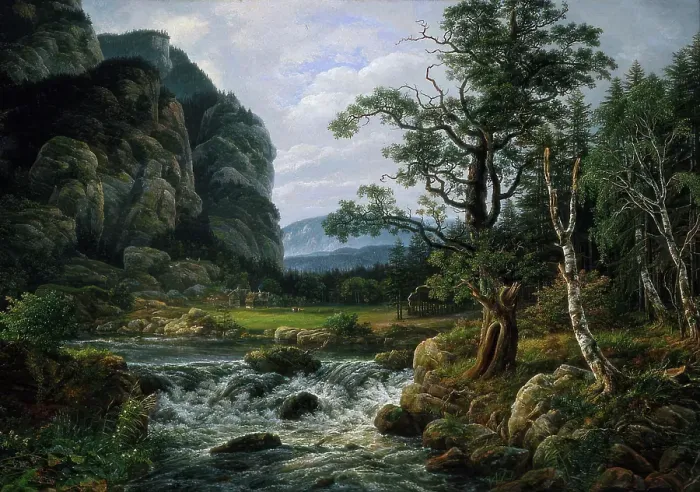 Framed Print : Nordic Landscape with a River, 1819. Creator: Johan Christian Dahl Framed Print : Nordic Landscape with a River, 1819. Creator: Johan Christian Dahl