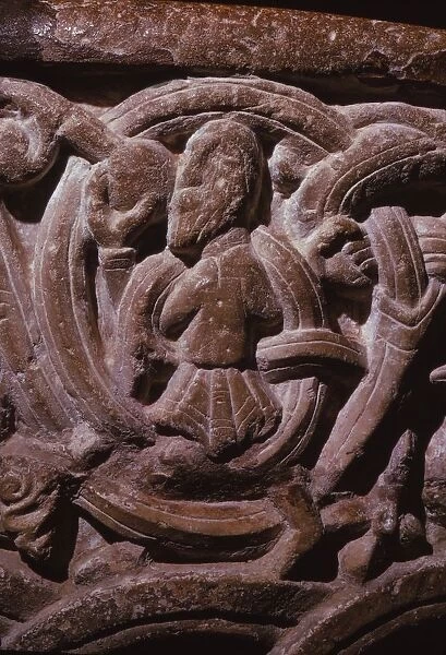 Detail of Norman Font, in 12th century Church within Porchester Castle, Hampshire, 20th century. Artist: CM Dixon