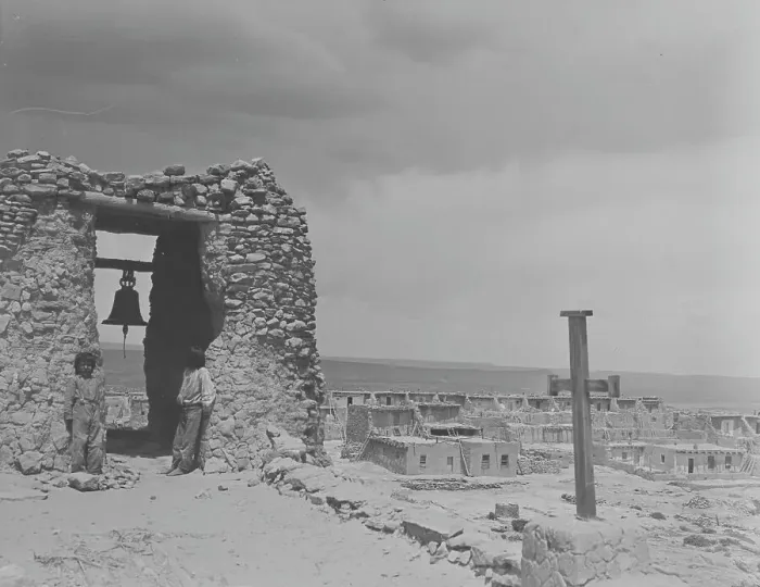 Framed Print : North American Indian children on roof of San Estevan Mission, Acoma Pueblo, New Mexico, c1899-c1928 Creator: Arnold Genthe Framed Print : North American Indian children on roof of San Estevan Mission, Acoma Pueblo, New Mexico, c1899-c1928 Creator: Arnold Genthe