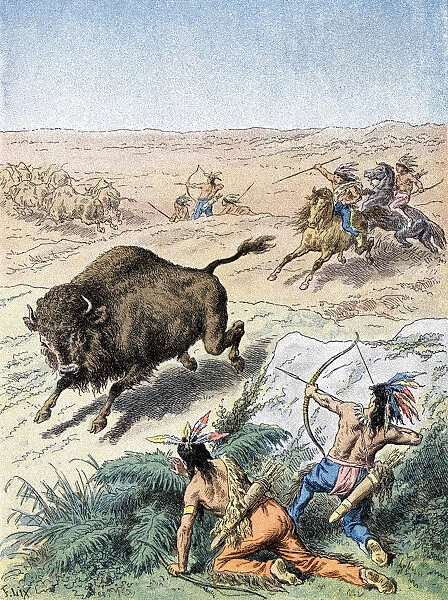 North American Indians hunting buffalo, c1870