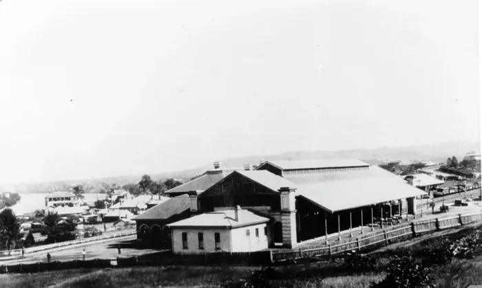 Framed Print : North-east end of the Roma Street Railway Station in Brisbane, c1879. Creator: Unknown Framed Print : North-east end of the Roma Street Railway Station in Brisbane, c1879. Creator: Unknown