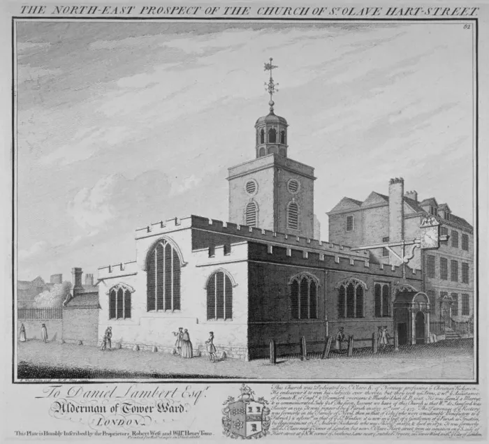 Framed Print : North-east prospect of the Church of St Olave, Hart Street, City of London, 1736 Framed Print : North-east prospect of the Church of St Olave, Hart Street, City of London, 1736