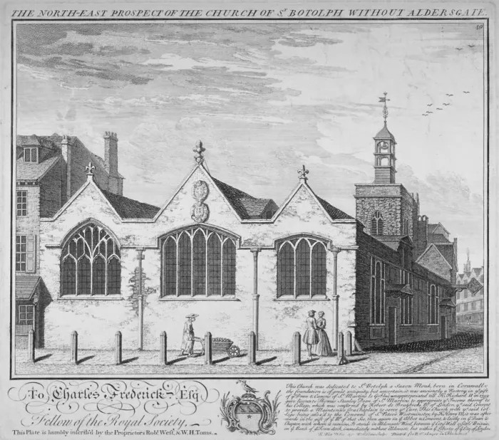 Framed Print : North-east view of the Church of St Botolph Aldersgate, City of London, 1740. Artist Framed Print : North-east view of the Church of St Botolph Aldersgate, City of London, 1740. Artist