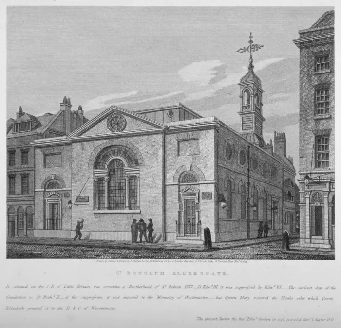 Framed Print : North-east view of the Church of St Botolph Aldersgate, City of London, 1814. Artist Framed Print : North-east view of the Church of St Botolph Aldersgate, City of London, 1814. Artist