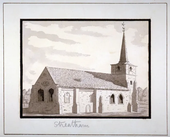 Framed Print : North-east view of the Church of St Leonard, Streatham, Lambeth, London, c1800. Artist Framed Print : North-east view of the Church of St Leonard, Streatham, Lambeth, London, c1800. Artist