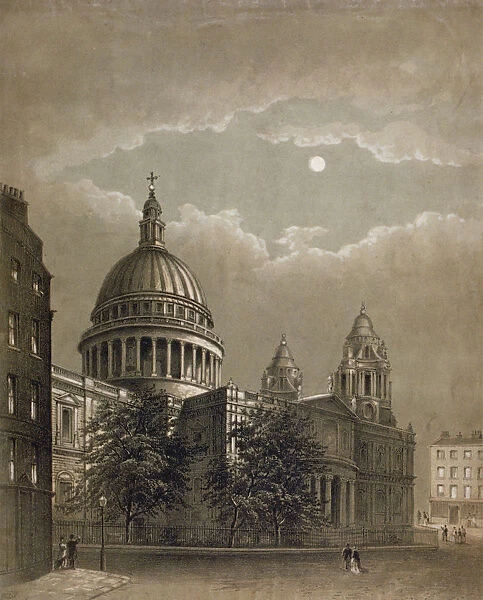 North-east view of St Pauls Cathedral by moonlight, City of London, 1850
