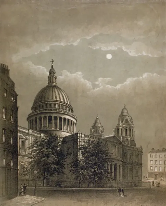 Framed Print : North-east view of St Pauls Cathedral by moonlight, City of London, 1850 Framed Print : North-east view of St Pauls Cathedral by moonlight, City of London, 1850
