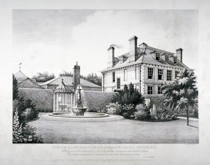 Framed Print : North-east view of Tooting School, with a garden in the foreground, Wandsworth, London, 1829 Framed Print : North-east view of Tooting School, with a garden in the foreground, Wandsworth, London, 1829