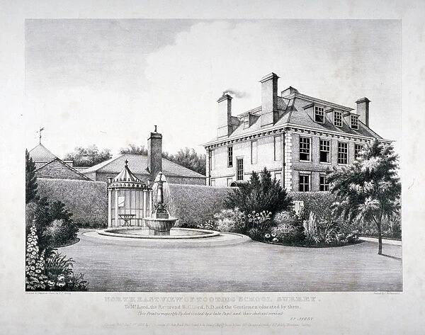 North-east view of Tooting School, with a garden in the foreground, Wandsworth, London, 1829