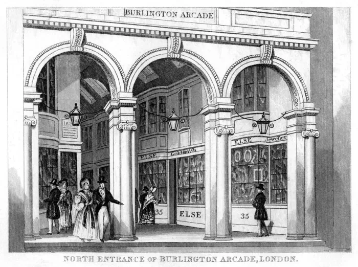 Framed Print : North entrance of Burlington Arcade, Westminster, London, 19th century Framed Print : North entrance of Burlington Arcade, Westminster, London, 19th century