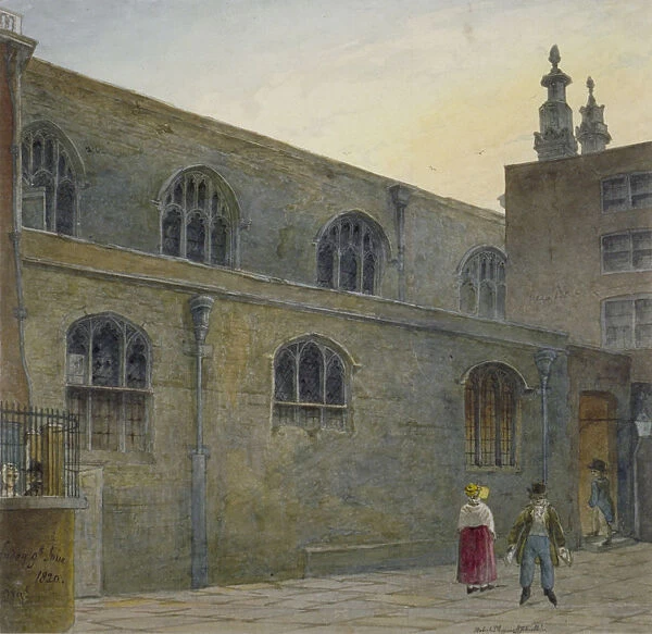 North side of Guildhall Chapel showing the entrance to Cutthroat Alley, City of London, 1820