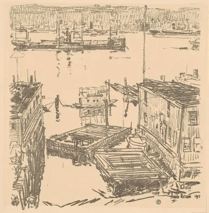 Framed Print : North River, 1917. Creator: Frederick Childe Hassam Framed Print : North River, 1917. Creator: Frederick Childe Hassam