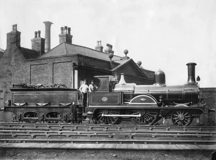 Framed Print : North Staffordshire Railway steam Locomotive No 14 and its tender c1875 Framed Print : North Staffordshire Railway steam Locomotive No 14 and its tender c1875