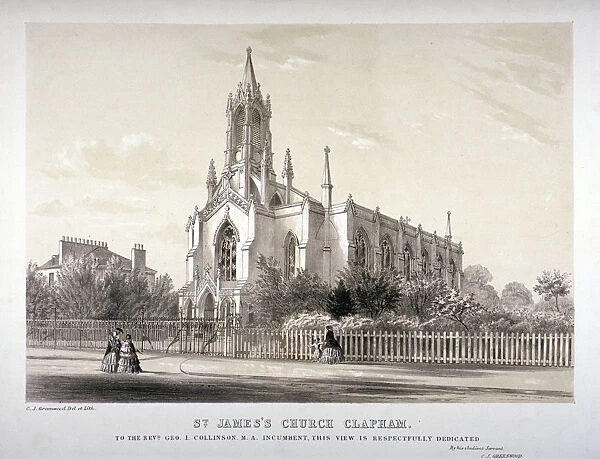 North view of the Church of St James, Clapham, London, c1850. Artist: CJ Greenwood
