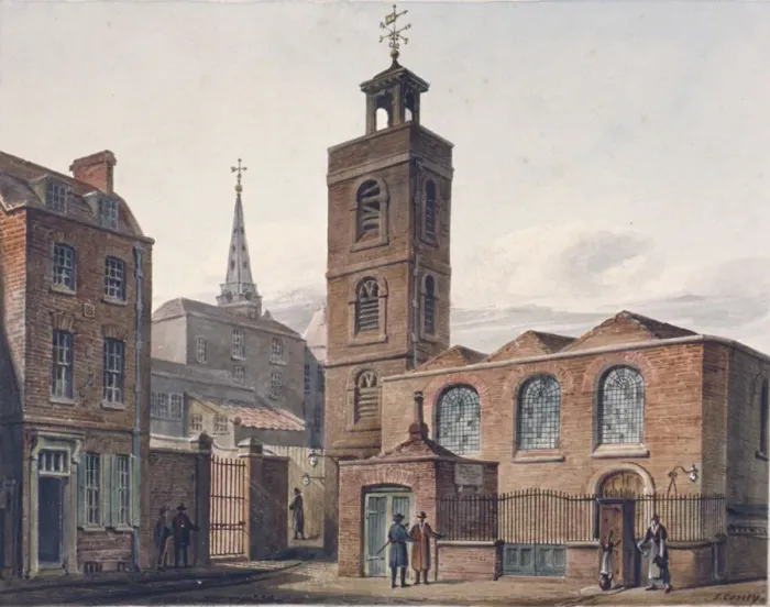 Framed Print : North view of the Church of St James, Dukes Place and adjacent buildings, City of London, 1810 Framed Print : North view of the Church of St James, Dukes Place and adjacent buildings, City of London, 1810