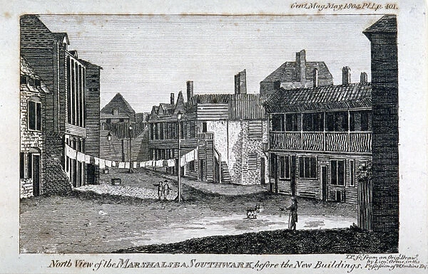 North view of Marshalsea prison on Borough High Street, Southwark, London, 1804. Artist