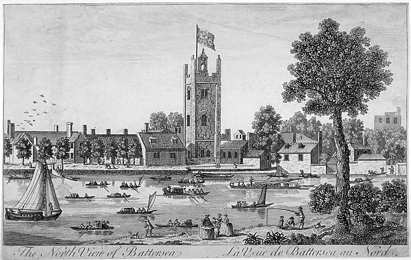 North view of St Marys Church, Battersea from across the Thames, London, 1760