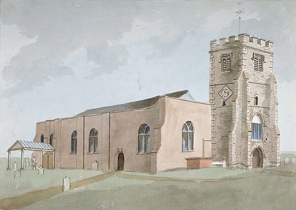 North-west view of All Saints Church, Edmonton, Enfield, London, 1800