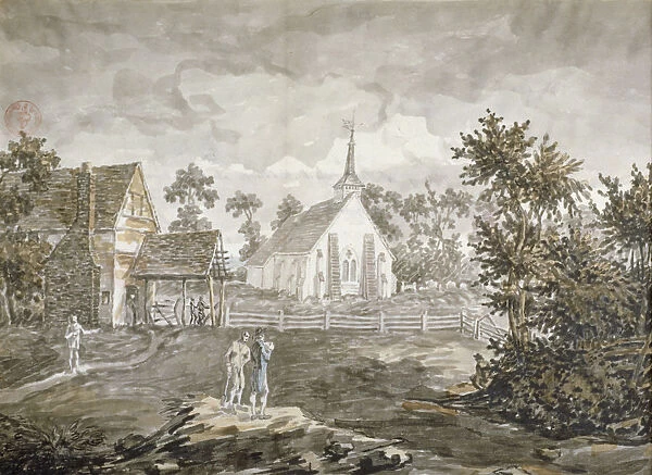 North-west view of the church of St Mary, Norwood, Middlesex, 1795