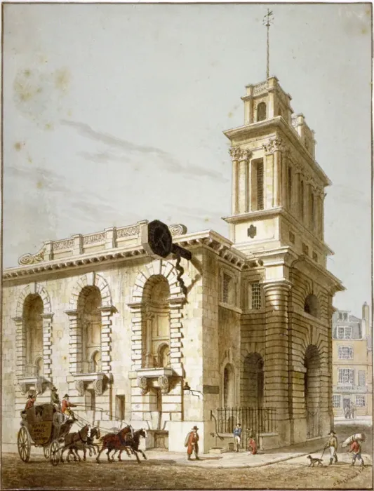 Framed Print : North-west view of the Church of St Mary Woolnoth, City of London, 1812 Framed Print : North-west view of the Church of St Mary Woolnoth, City of London, 1812