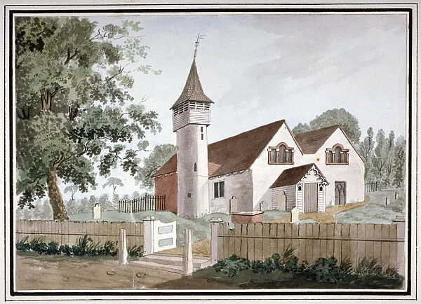 North-west view of the Church of St Nicholas, Tooting, Wandsworth, London, c1800