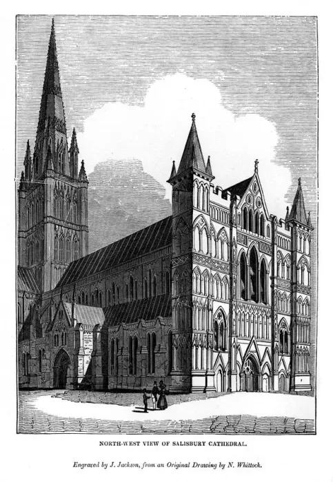 Framed Print : North west view of Salisbury Cathedral, 1843. Artist: J Jackson Framed Print : North west view of Salisbury Cathedral, 1843. Artist: J Jackson
