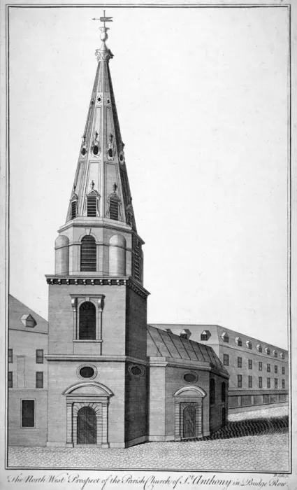 Framed Print : North west view of St Antholin. City of London, c1750. Artist Framed Print : North west view of St Antholin. City of London, c1750. Artist