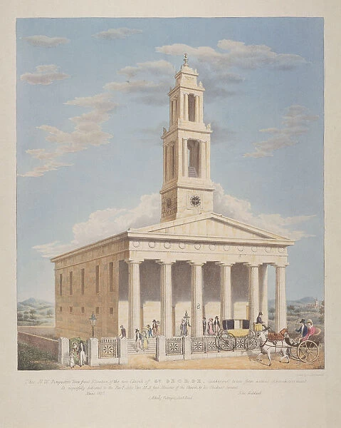 North west view of St George, Camberwell with figures in the front. Camberwell, London, 1827
