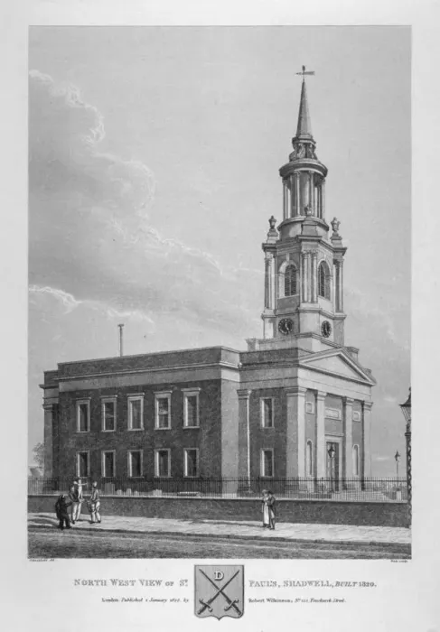 Framed Print : North-west view of St Pauls Church, Shadwell, London, 1825. Artist: Thomas Dale Framed Print : North-west view of St Pauls Church, Shadwell, London, 1825. Artist: Thomas Dale
