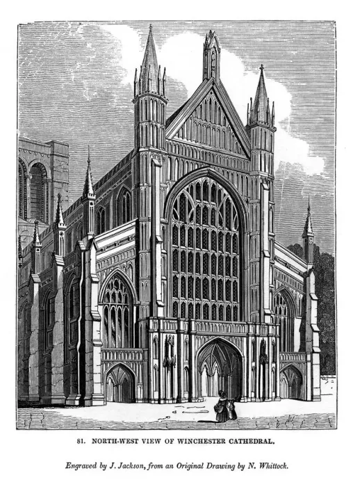 Framed Print : North west view of Winchester Cathedral, 1843. Artist: J Jackson Framed Print : North west view of Winchester Cathedral, 1843. Artist: J Jackson