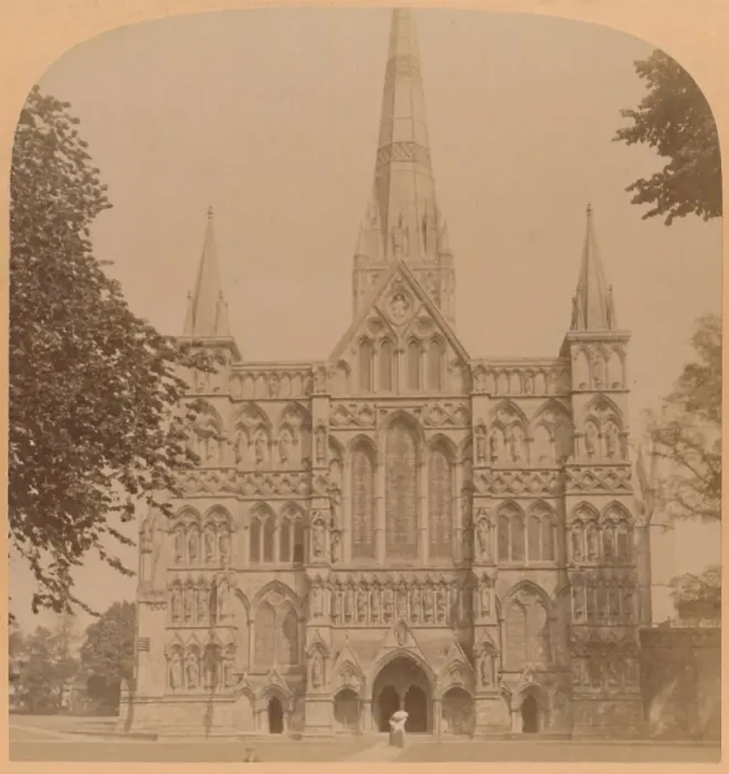Framed Print : Northwest Facade of the great Gothic Cathedral of Salisbury (founded 1220), England, 1900 Framed Print : Northwest Facade of the great Gothic Cathedral of Salisbury (founded 1220), England, 1900