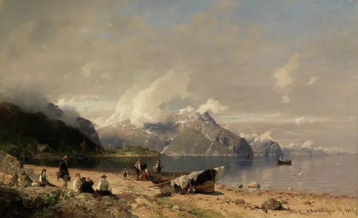 Framed Print : Norwegian fjord landscape, 1882. Creator: Georg Anton Rasmussen