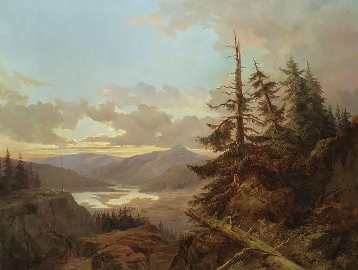 Framed Print : Norwegian Landscape in the Light of Early Morning. Creator: Charles XV, King of Sweden Framed Print : Norwegian Landscape in the Light of Early Morning. Creator: Charles XV, King of Sweden