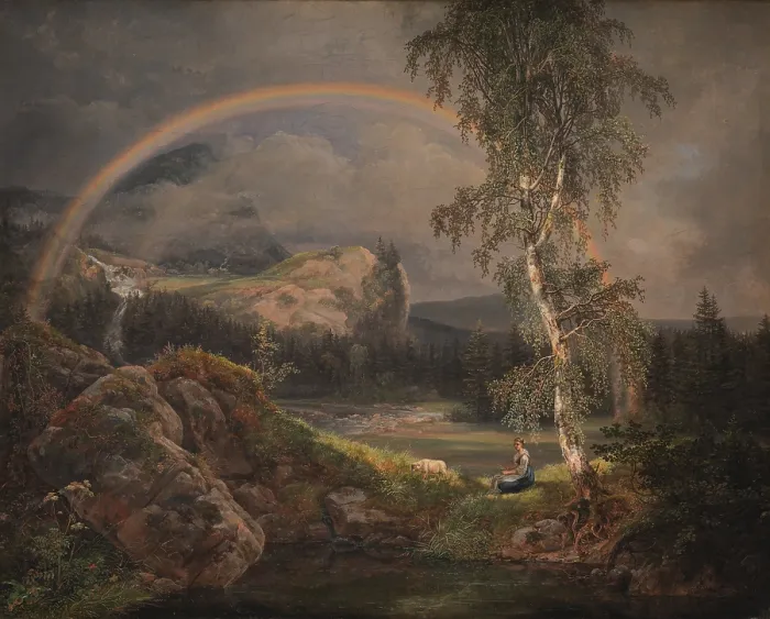 Framed Print : Norwegian Landscape with a Rainbow, 1821. Creator: Dahl, Johan Christian Clausen (1788-1857) Framed Print : Norwegian Landscape with a Rainbow, 1821. Creator: Dahl, Johan Christian Clausen (1788-1857)