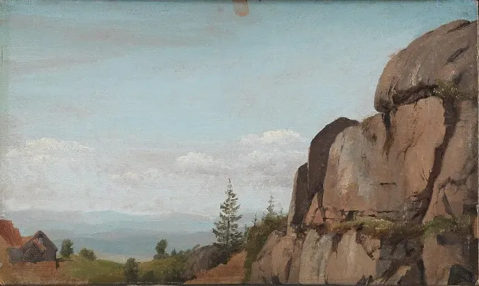 Framed Print : Norwegian Landscape with Rocks in the Foreground, 1830. Creator: Martinus Rorbye Framed Print : Norwegian Landscape with Rocks in the Foreground, 1830. Creator: Martinus Rorbye