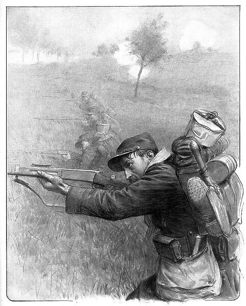 'Nos Braves; Avance par bonds, en tiraillant, d'une section de coloniaux, 1914. Creator: Unknown