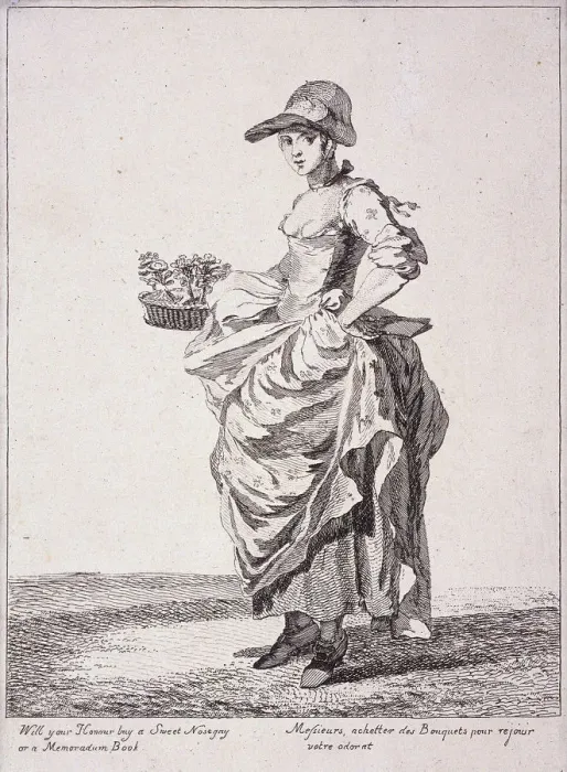 Framed Print : Nosegay and memo book seller, Cries of London, 1760. Artist: Paul Sandby Framed Print : Nosegay and memo book seller, Cries of London, 1760. Artist: Paul Sandby