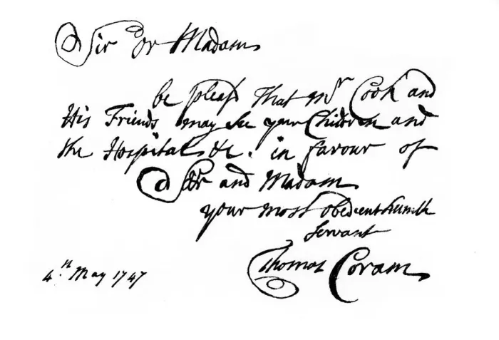 Framed Print : A note from Thomas Coram, the founder of the Foundling Hospital, 1747, (1840). Artist: Thomas Coram Framed Print : A note from Thomas Coram, the founder of the Foundling Hospital, 1747, (1840). Artist: Thomas Coram