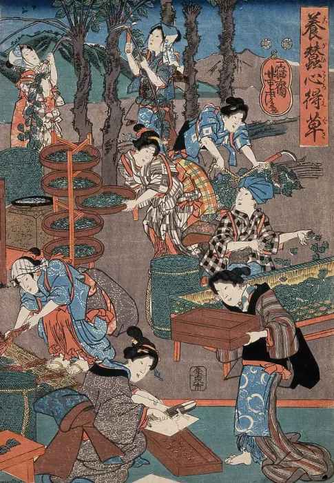 Framed Print : Notes on Sericulture, 19th century. Creator: Utagawa Yoshitora Framed Print : Notes on Sericulture, 19th century. Creator: Utagawa Yoshitora
