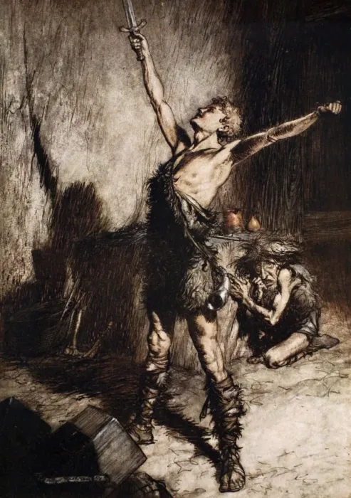 Framed Print : Nothung! Nothung! Conquering sword!, 1924. Artist: Arthur Rackham Framed Print : Nothung! Nothung! Conquering sword!, 1924. Artist: Arthur Rackham