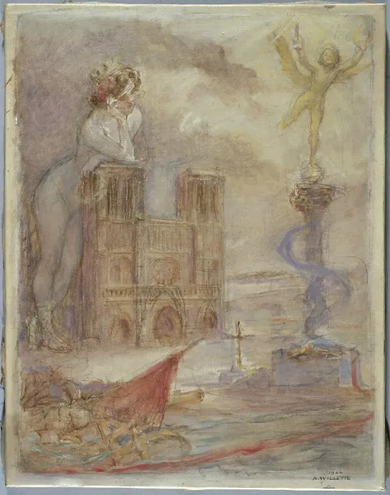 Framed Print : Notre Dame of Paris, 1904. Creator: Adolphe Willette Framed Print : Notre Dame of Paris, 1904. Creator: Adolphe Willette