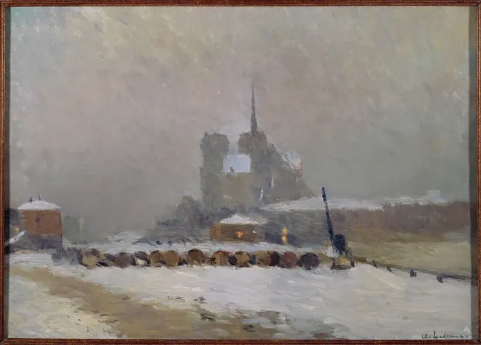 Framed Print : Notre-Dame de Paris. Snow effect in evening, c1897. Creator: Albert Lebourg Framed Print : Notre-Dame de Paris. Snow effect in evening, c1897. Creator: Albert Lebourg